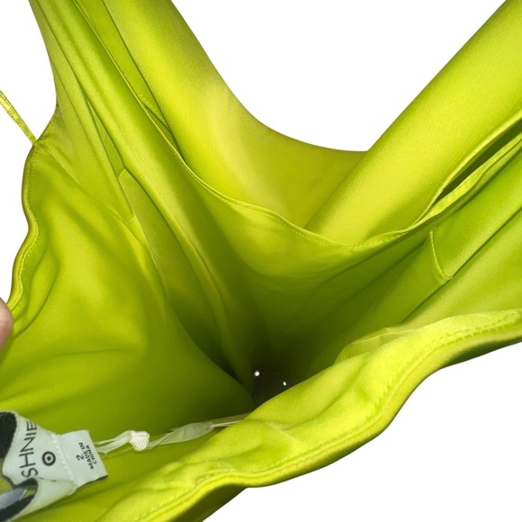 NWT Cushnie x Target Colorblock Lime Green Tan Asymmetric Midi Dress Size 2 - Picture 3 of 6